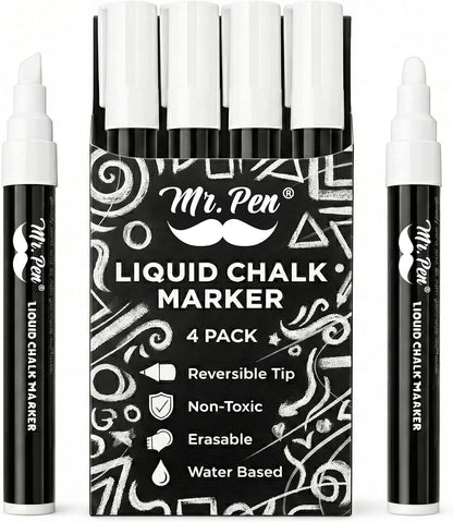 Liquid Chalk Marker Pen, 4 Pack, 8x Labels