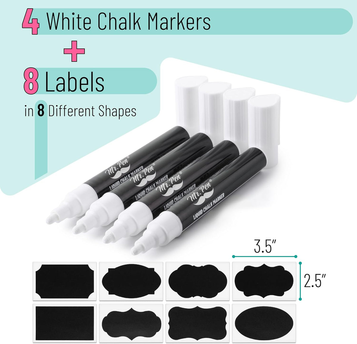 Liquid Chalk Marker Pen, 4 Pack, 8x Labels