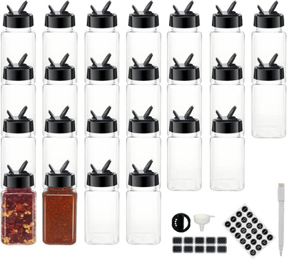 4oz Clear Plastic Spice Jars With Black Plastic Lids