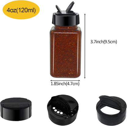 4oz Clear Plastic Spice Jars With Black Plastic Lids