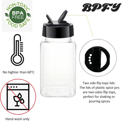 4oz Clear Plastic Spice Jars With Black Plastic Lids