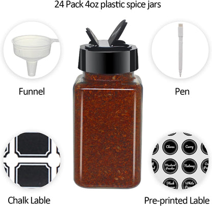 4oz Clear Plastic Spice Jars With Black Plastic Lids