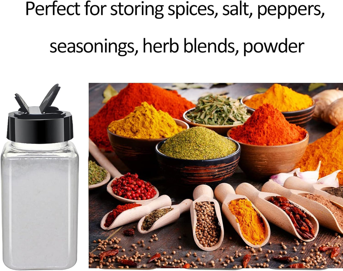 4oz Clear Plastic Spice Jars With Black Plastic Lids
