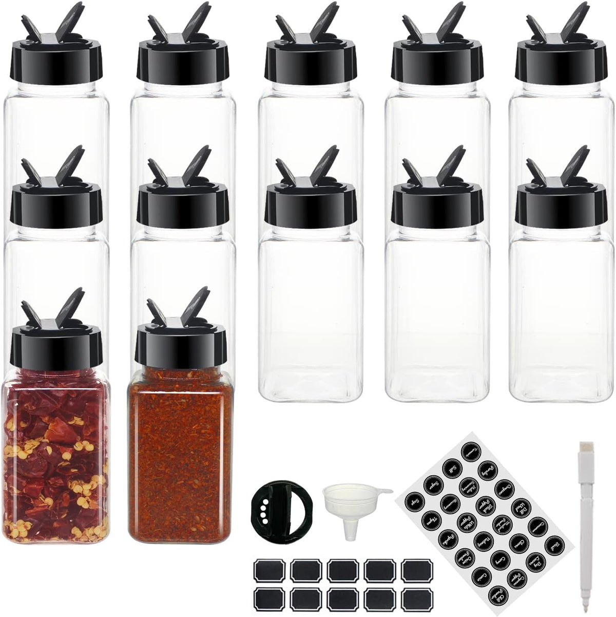4oz Clear Plastic Spice Jars With Black Plastic Lids
