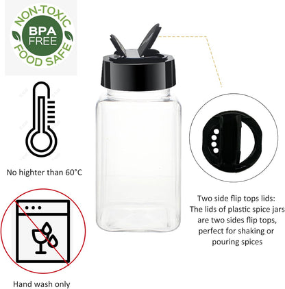 4oz Clear Plastic Spice Jars With Black Plastic Lids