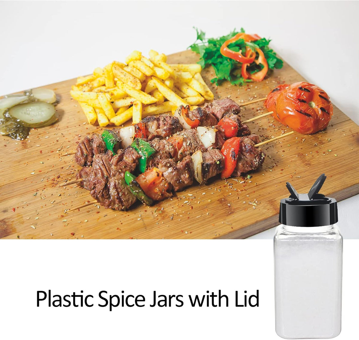 4oz Clear Plastic Spice Jars With Black Plastic Lids