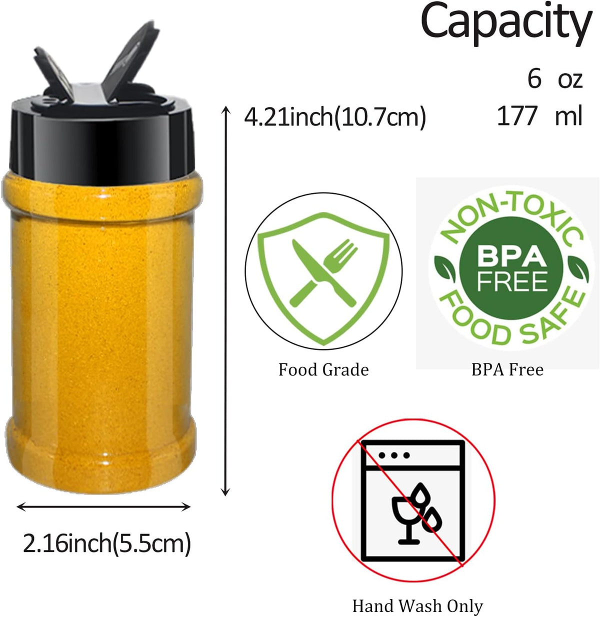 4oz Clear Plastic Spice Jars With Black Plastic Lids