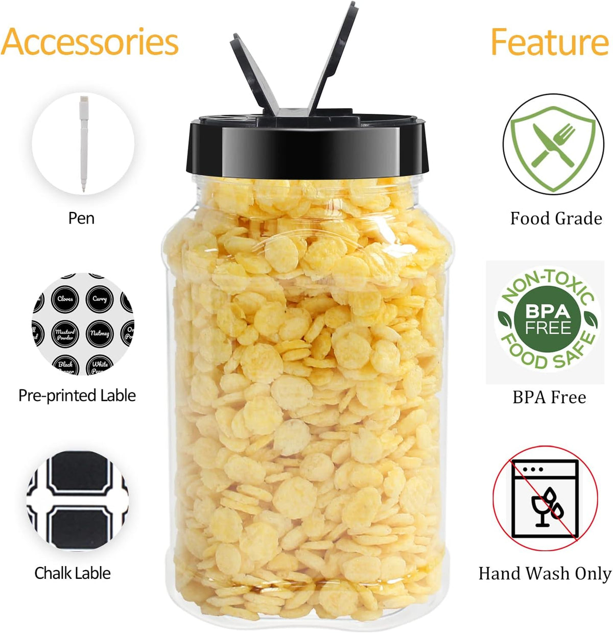 4oz Clear Plastic Spice Jars With Black Plastic Lids