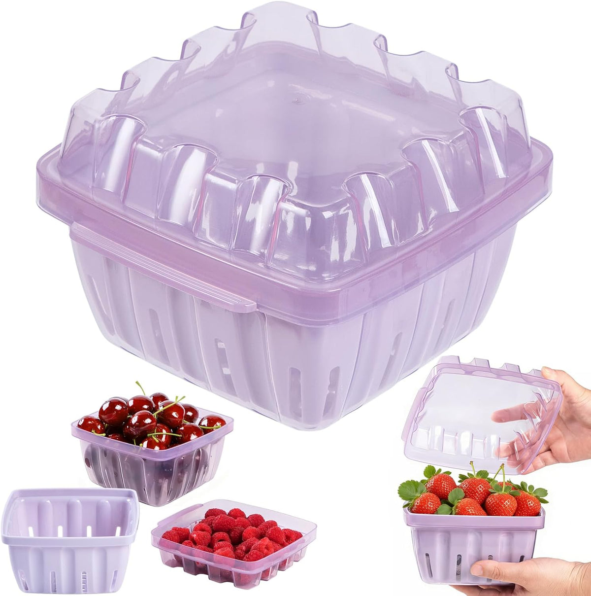 Berry Basket for Fridge, 3-in-1 Berry Keeper Container with Colander | 1.1 Qt Vented Fruit Keeper, Berry Bowl, Wash Drain & Store Strawberries, Blueberries, Raspberries, Dishwasher safe