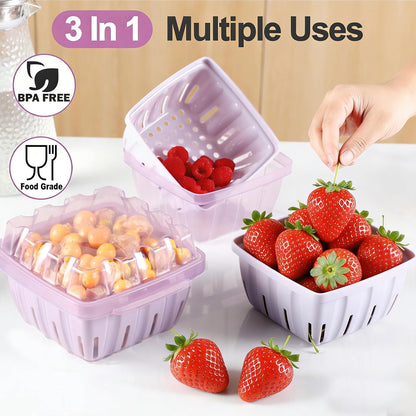 Berry Basket for Fridge, 3-in-1 Berry Keeper Container with Colander | 1.1 Qt Vented Fruit Keeper, Berry Bowl, Wash Drain & Store Strawberries, Blueberries, Raspberries, Dishwasher safe