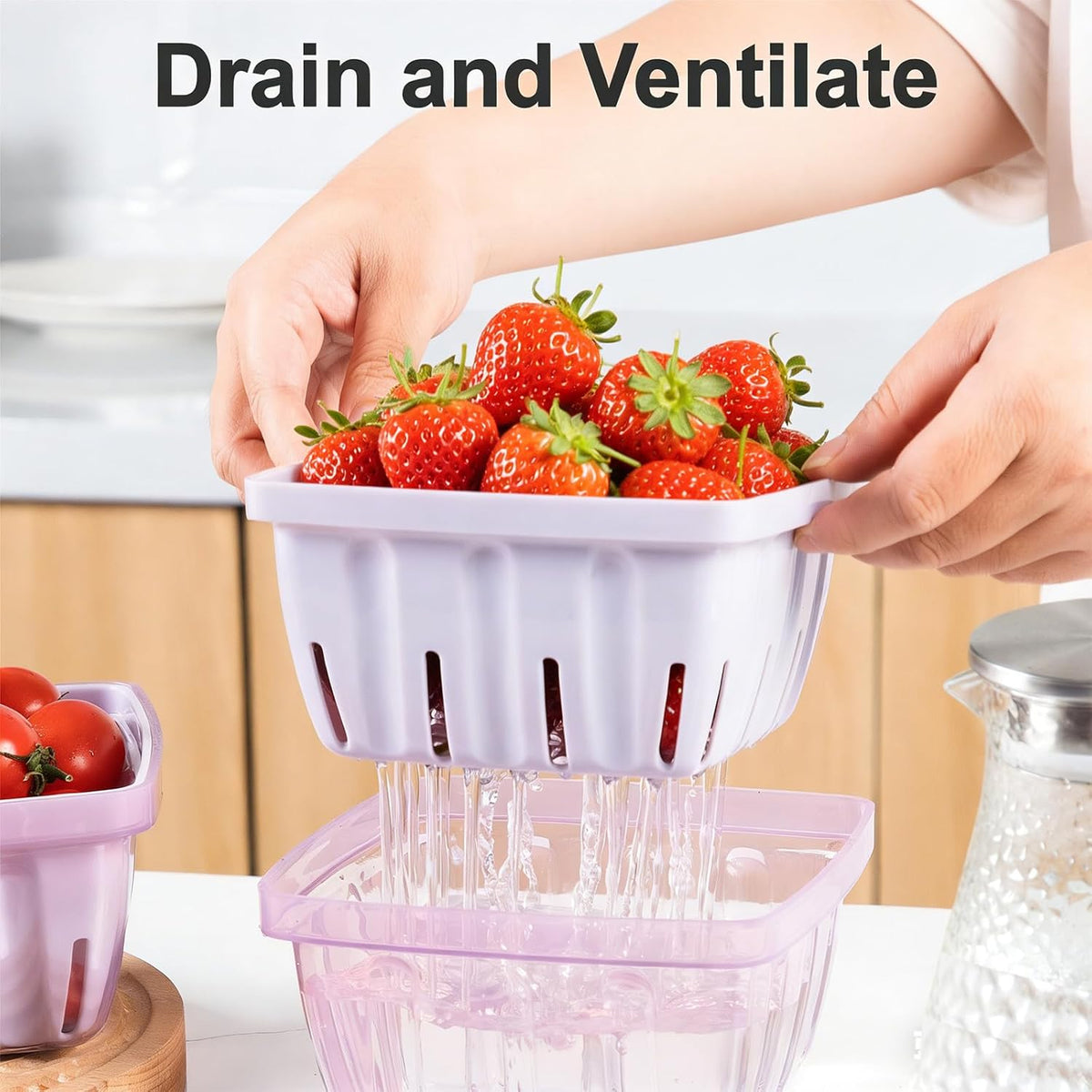 Berry Basket for Fridge, 3-in-1 Berry Keeper Container with Colander | 1.1 Qt Vented Fruit Keeper, Berry Bowl, Wash Drain & Store Strawberries, Blueberries, Raspberries, Dishwasher safe