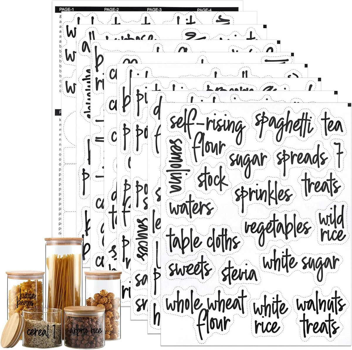 168PCS Clear Waterproof Labels, Pantry Labels Food Organization Stickers | for Food Containers, for Containers Jars Container Boxes, Preprinted and Blank