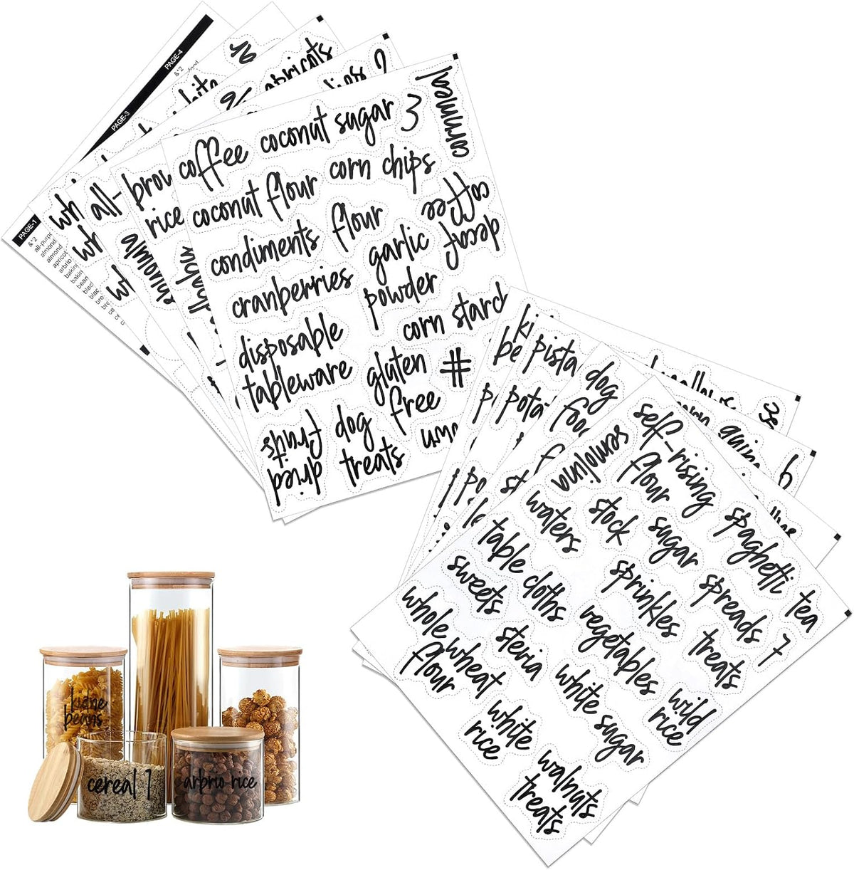 168PCS Clear Waterproof Labels, Pantry Labels Food Organization Stickers | for Food Containers, for Containers Jars Container Boxes, Preprinted and Blank