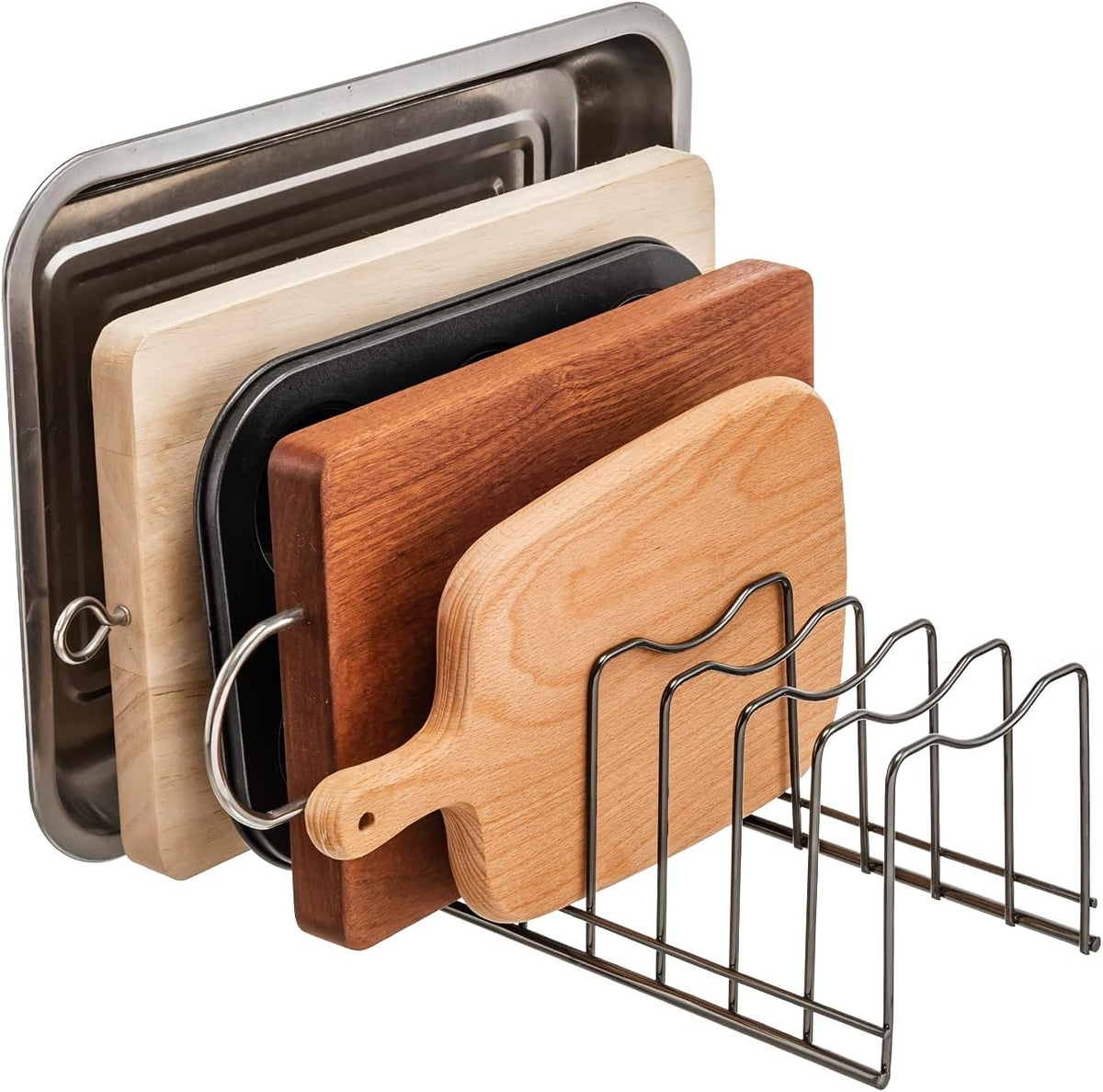 Pot Lid Holder Organizer, Kitchen Countertop Storage Rack Cutting Boards, Bakeware, Pots & Pans, Serving Trays, Reusable Containers in Cabinet Pantry , Stainless Steel