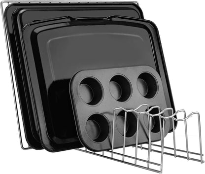 Pot Lid Holder Organizer, Kitchen Countertop Storage Rack Cutting Boards, Bakeware, Pots & Pans, Serving Trays, Reusable Containers in Cabinet Pantry , Stainless Steel
