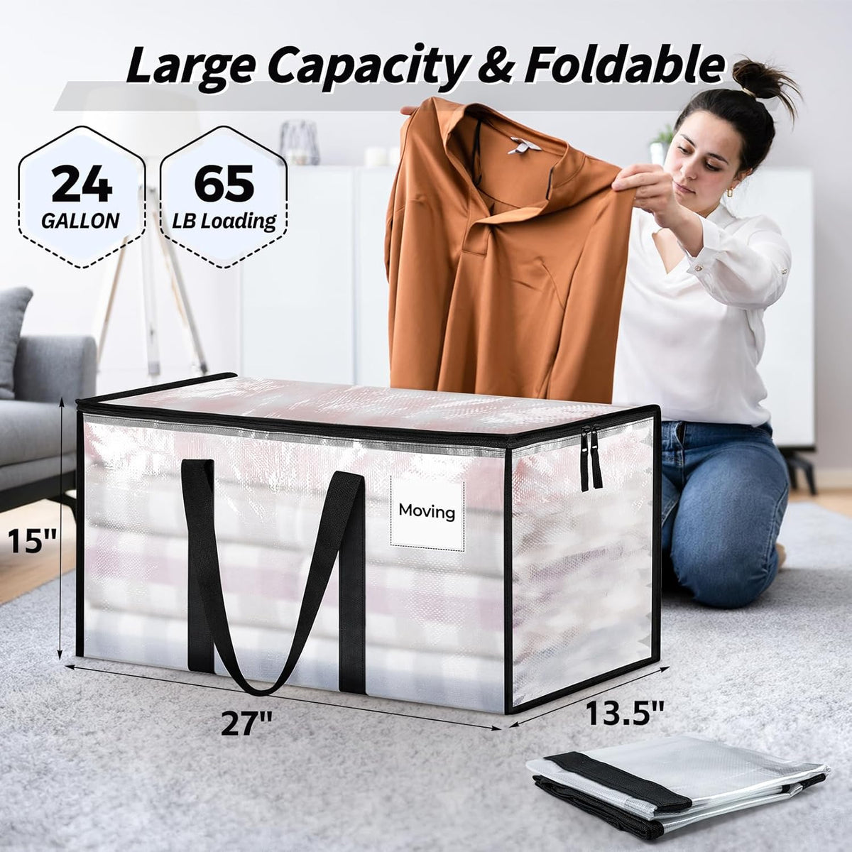 Extra Large Clothes Storage Bins with Lids, Clear