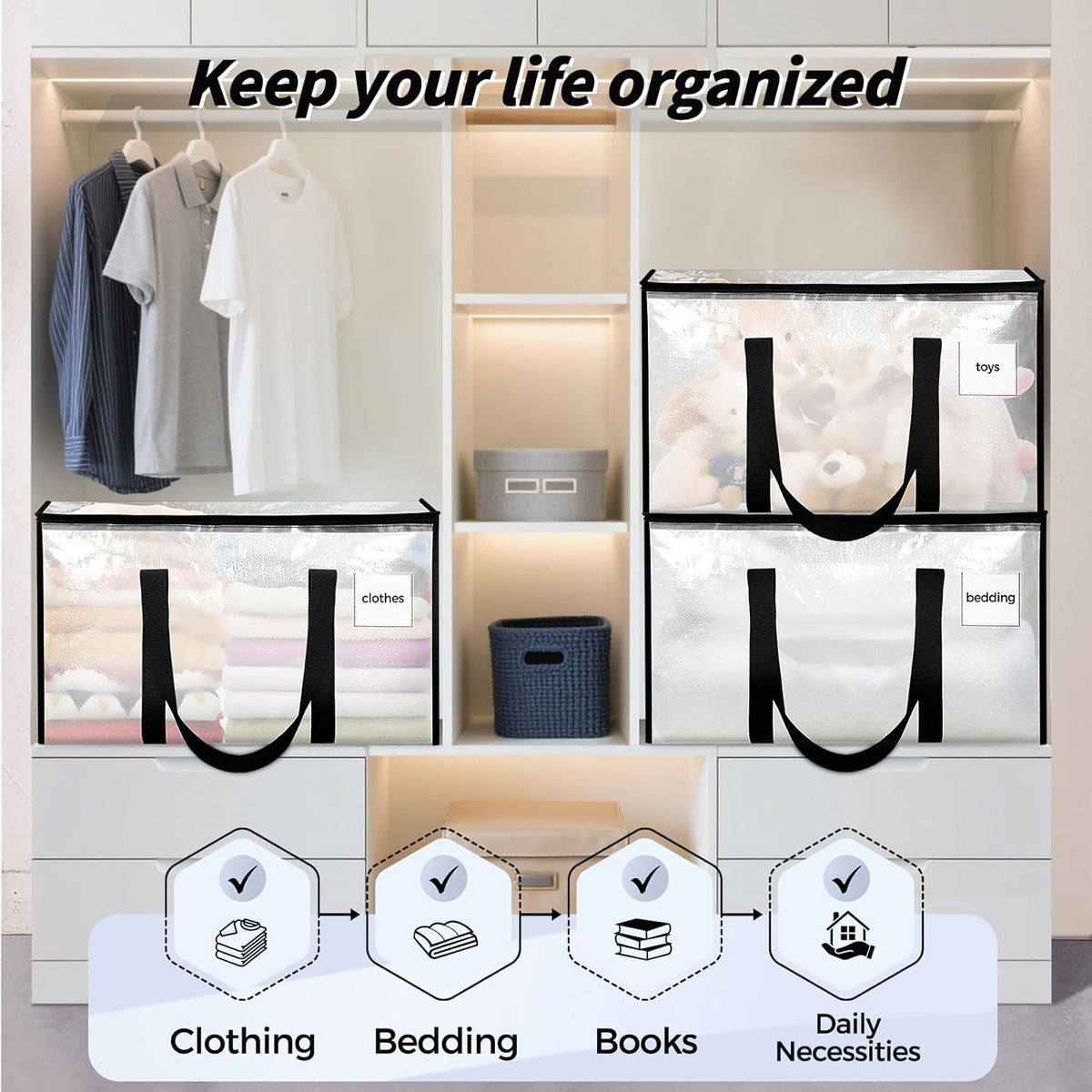 Extra Large Clothes Storage Bins with Lids, Clear