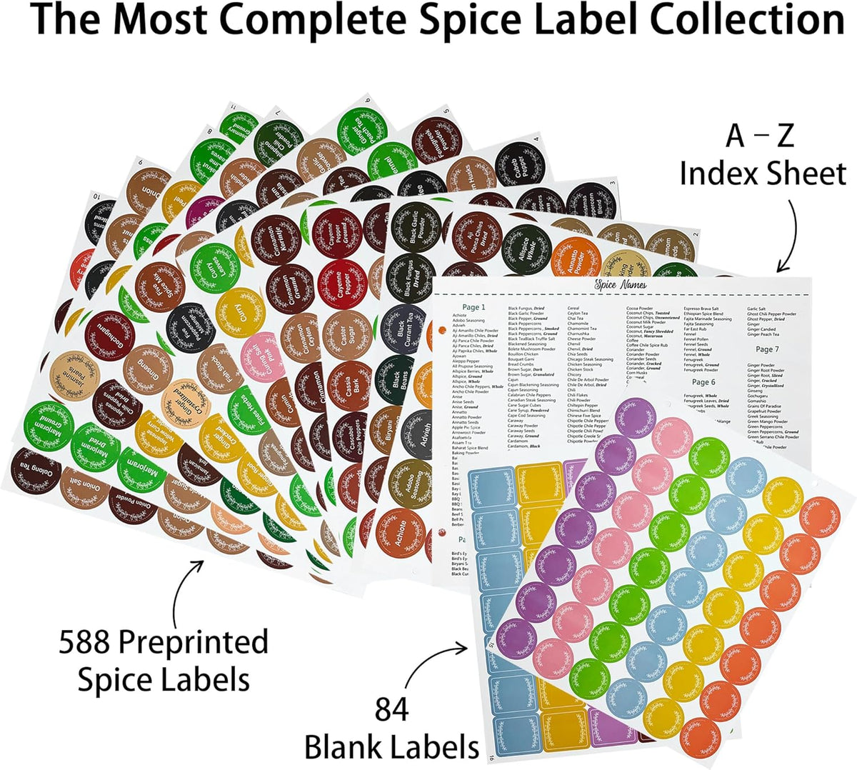 672 Color-Coded Spice Labels Book with A–Z Index – Waterproof & Oil-Resistant Preprinted Round Stickers for Kitchen Jars – 1.2" Pantry Labels for Spices, Seasonings, and Herbs – Modern Color Style