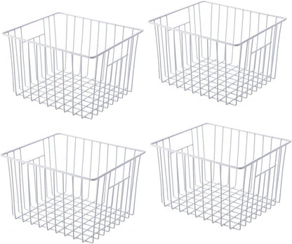 Freezer Basket Organizer, Refrigerator Metal Wire Storage Divider, Household Container Bins with Handles for Kitchen, Pantry, Cabinet, Closets - Pearl White (6, 11in x 10in x 5.5in)