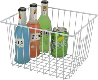 Freezer Basket Organizer, Refrigerator Metal Wire Storage Divider, Household Container Bins with Handles for Kitchen, Pantry, Cabinet, Closets - Pearl White (6, 11in x 10in x 5.5in)