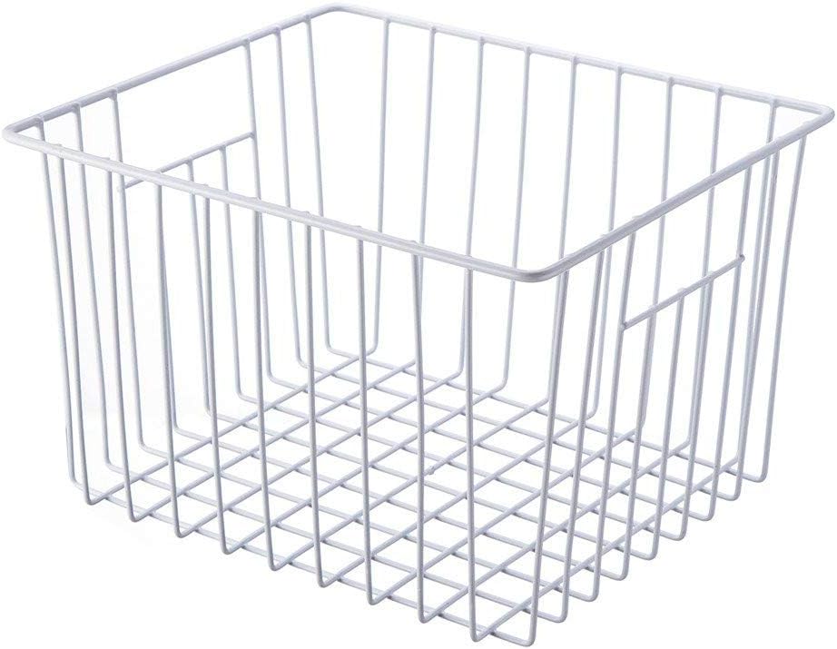Freezer Basket Organizer, Refrigerator Metal Wire Storage Divider, Household Container Bins with Handles for Kitchen, Pantry, Cabinet, Closets - Pearl White (6, 11in x 10in x 5.5in)