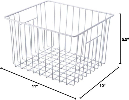 Freezer Basket Organizer, Refrigerator Metal Wire Storage Divider, Household Container Bins with Handles for Kitchen, Pantry, Cabinet, Closets - Pearl White (6, 11in x 10in x 5.5in)
