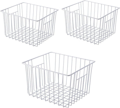 Freezer Basket Organizer, Refrigerator Metal Wire Storage Divider, Household Container Bins with Handles for Kitchen, Pantry, Cabinet, Closets - Pearl White (6, 11in x 10in x 5.5in)