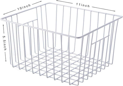 Freezer Basket Organizer, Refrigerator Metal Wire Storage Divider, Household Container Bins with Handles for Kitchen, Pantry, Cabinet, Closets - Pearl White (6, 11in x 10in x 5.5in)