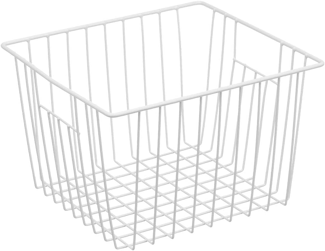 Freezer Basket Organizer, Refrigerator Metal Wire Storage Divider, Household Container Bins with Handles for Kitchen, Pantry, Cabinet, Closets - Pearl White (6, 11in x 10in x 5.5in)
