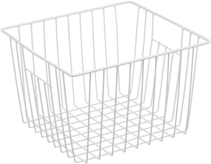 Freezer Basket Organizer, Refrigerator Metal Wire Storage Divider, Household Container Bins with Handles for Kitchen, Pantry, Cabinet, Closets - Pearl White (6, 11in x 10in x 5.5in)