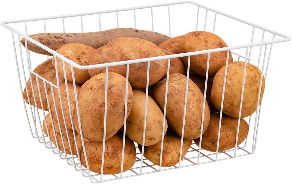Freezer Basket Organizer, Refrigerator Metal Wire Storage Divider, Household Container Bins with Handles for Kitchen, Pantry, Cabinet, Closets - Pearl White (6, 11in x 10in x 5.5in)