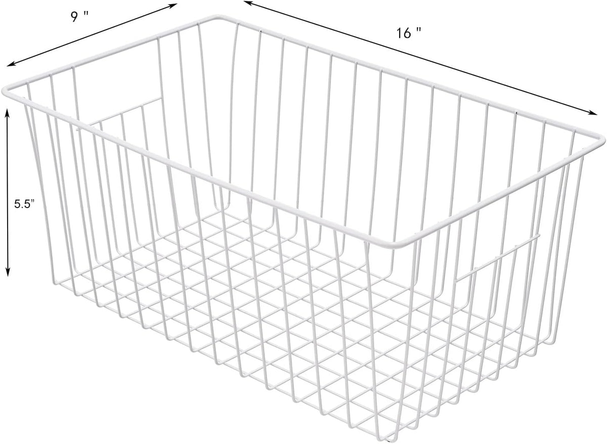 Freezer Basket Organizer, Refrigerator Metal Wire Storage Divider, Household Container Bins with Handles for Kitchen, Pantry, Cabinet, Closets - Pearl White (6, 11in x 10in x 5.5in)