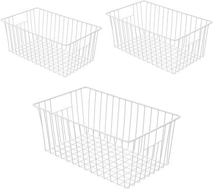 Freezer Basket Organizer, Refrigerator Metal Wire Storage Divider, Household Container Bins with Handles for Kitchen, Pantry, Cabinet, Closets - Pearl White (6, 11in x 10in x 5.5in)