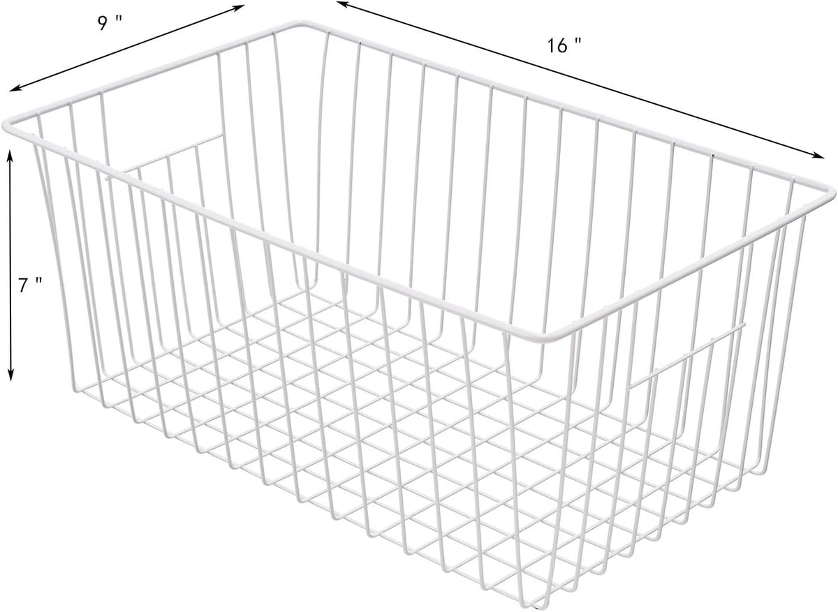 Freezer Basket Organizer, Refrigerator Metal Wire Storage Divider, Household Container Bins with Handles for Kitchen, Pantry, Cabinet, Closets - Pearl White (6, 11in x 10in x 5.5in)