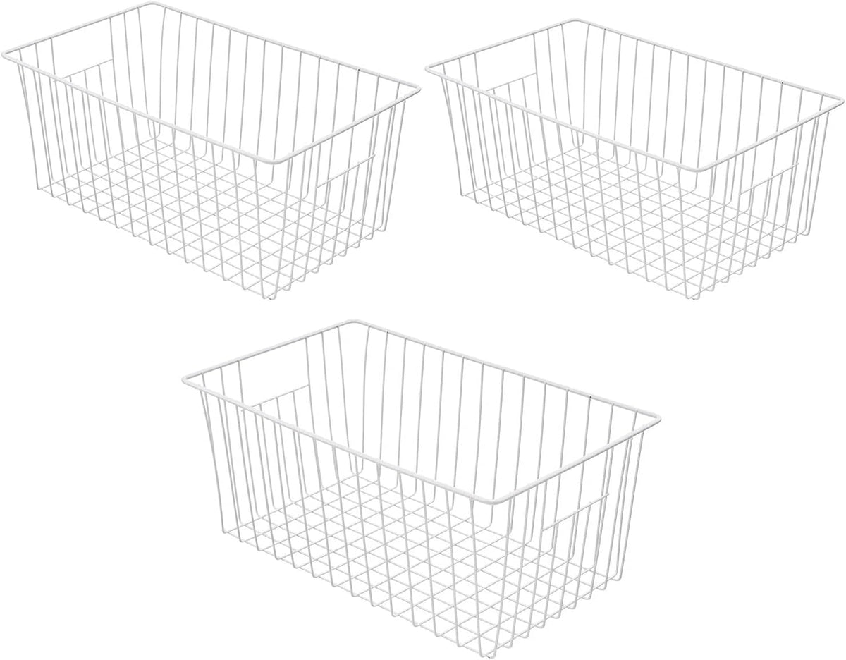 Freezer Basket Organizer, Refrigerator Metal Wire Storage Divider, Household Container Bins with Handles for Kitchen, Pantry, Cabinet, Closets - Pearl White (6, 11in x 10in x 5.5in)