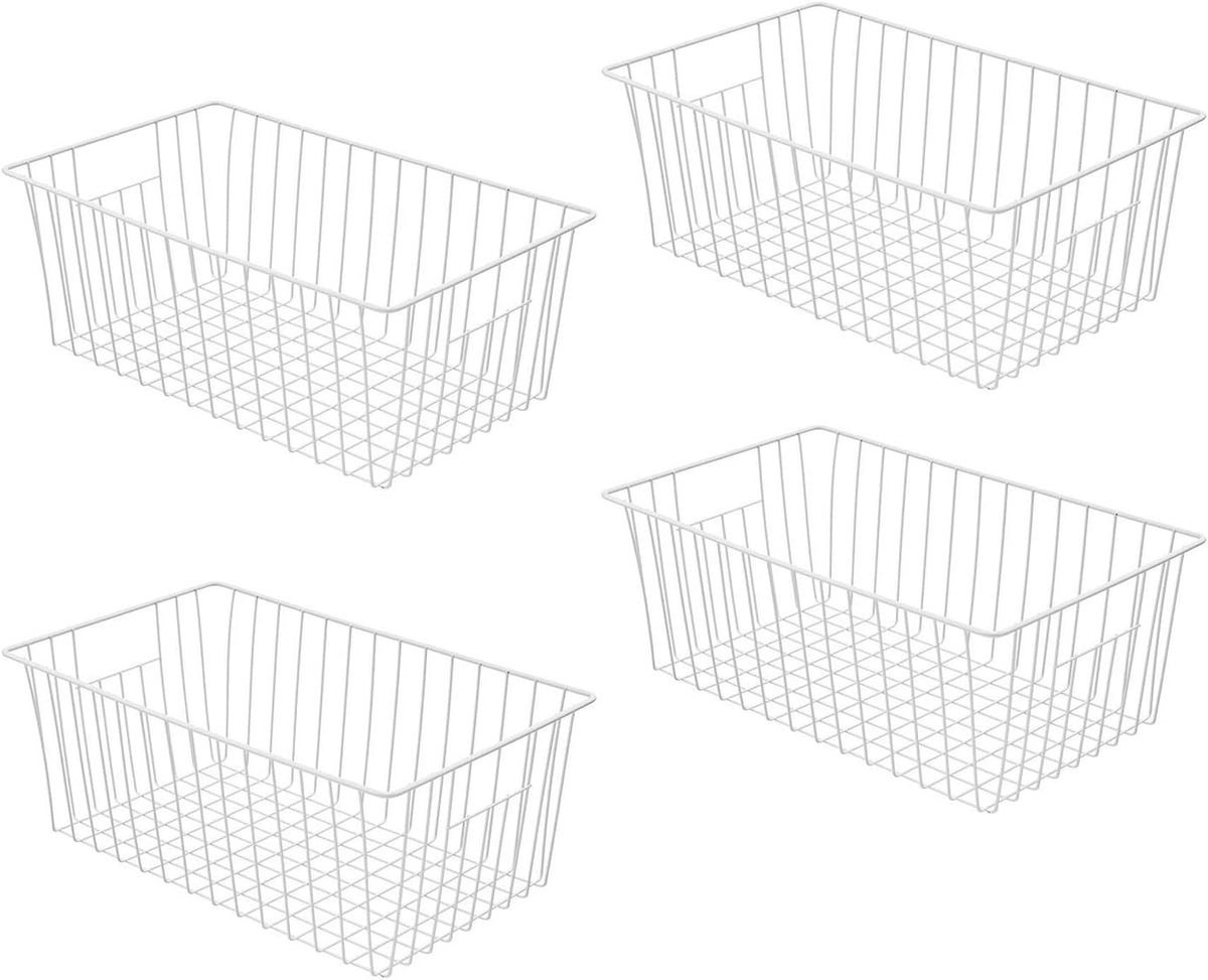 Freezer Basket Organizer, Refrigerator Metal Wire Storage Divider, Household Container Bins with Handles for Kitchen, Pantry, Cabinet, Closets - Pearl White (6, 11in x 10in x 5.5in)