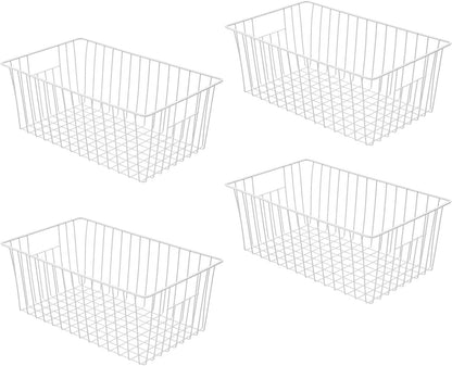 Freezer Basket Organizer, Refrigerator Metal Wire Storage Divider, Household Container Bins with Handles for Kitchen, Pantry, Cabinet, Closets - Pearl White (6, 11in x 10in x 5.5in)