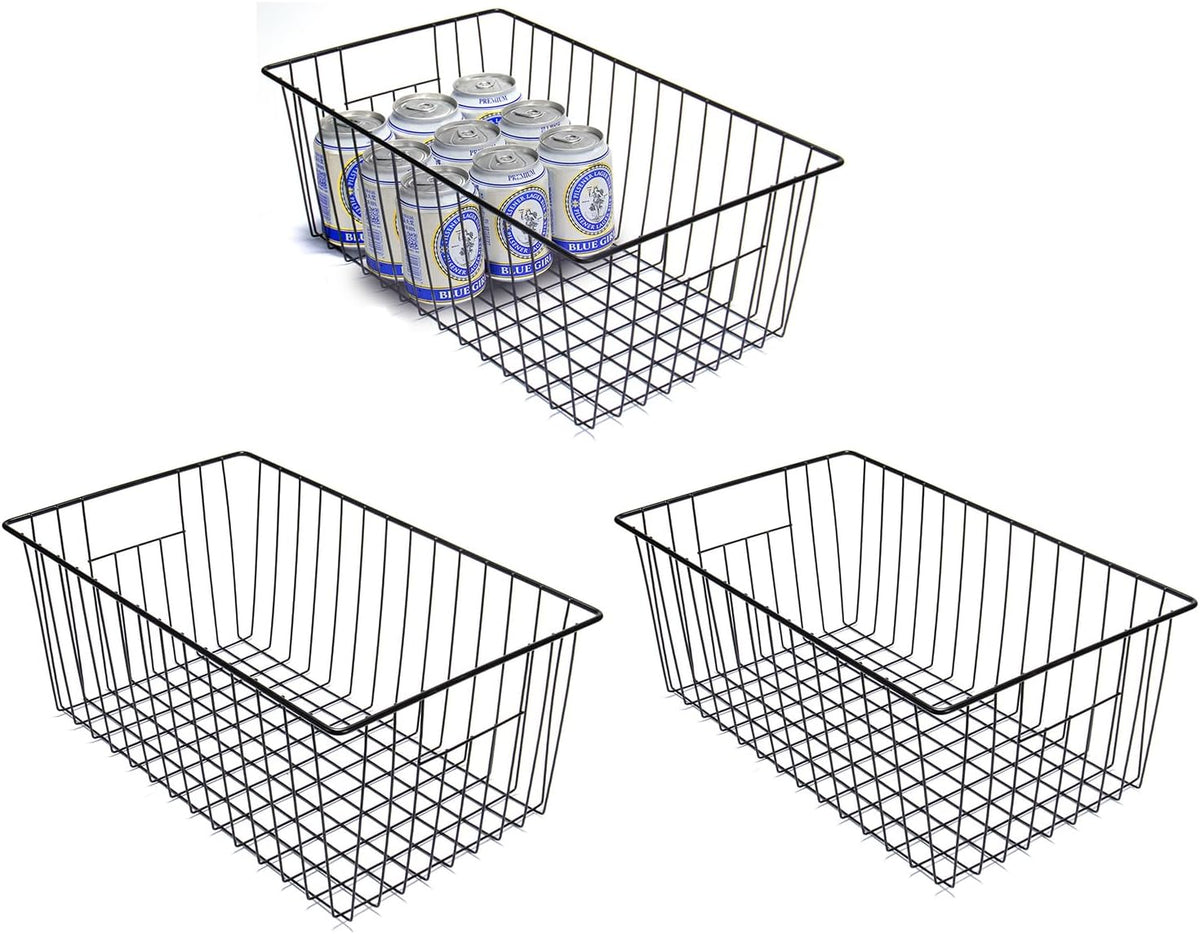 Freezer Basket Organizer, Refrigerator Metal Wire Storage Divider, Household Container Bins with Handles for Kitchen, Pantry, Cabinet, Closets - Pearl White (6, 11in x 10in x 5.5in)