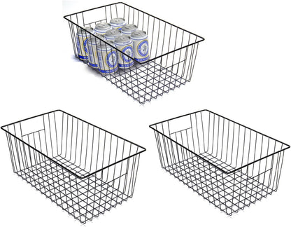 Freezer Basket Organizer, Refrigerator Metal Wire Storage Divider, Household Container Bins with Handles for Kitchen, Pantry, Cabinet, Closets - Pearl White (6, 11in x 10in x 5.5in)