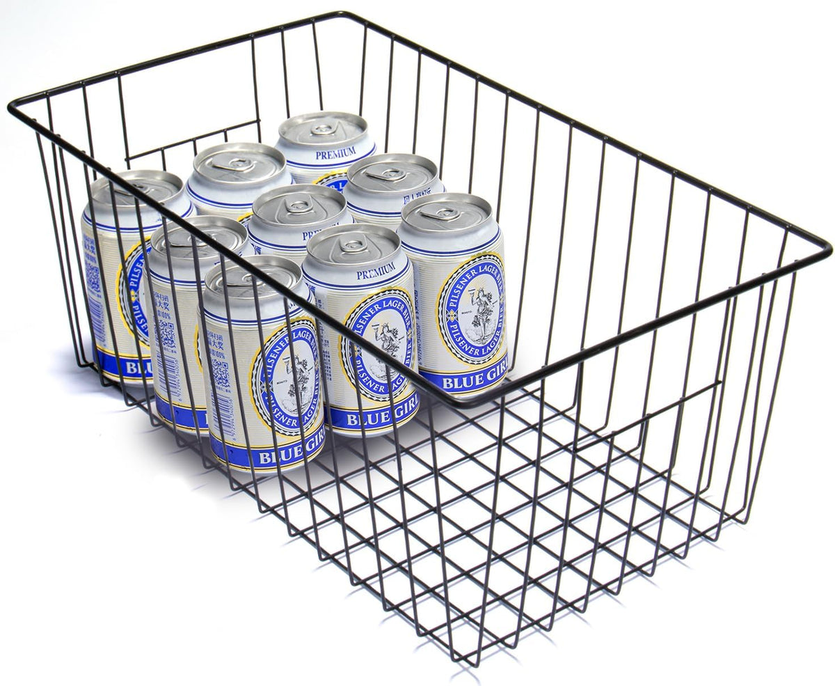 Freezer Basket Organizer, Refrigerator Metal Wire Storage Divider, Household Container Bins with Handles for Kitchen, Pantry, Cabinet, Closets - Pearl White (6, 11in x 10in x 5.5in)