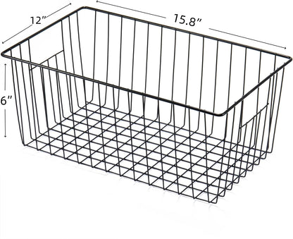 Freezer Basket Organizer, Refrigerator Metal Wire Storage Divider, Household Container Bins with Handles for Kitchen, Pantry, Cabinet, Closets - Pearl White (6, 11in x 10in x 5.5in)