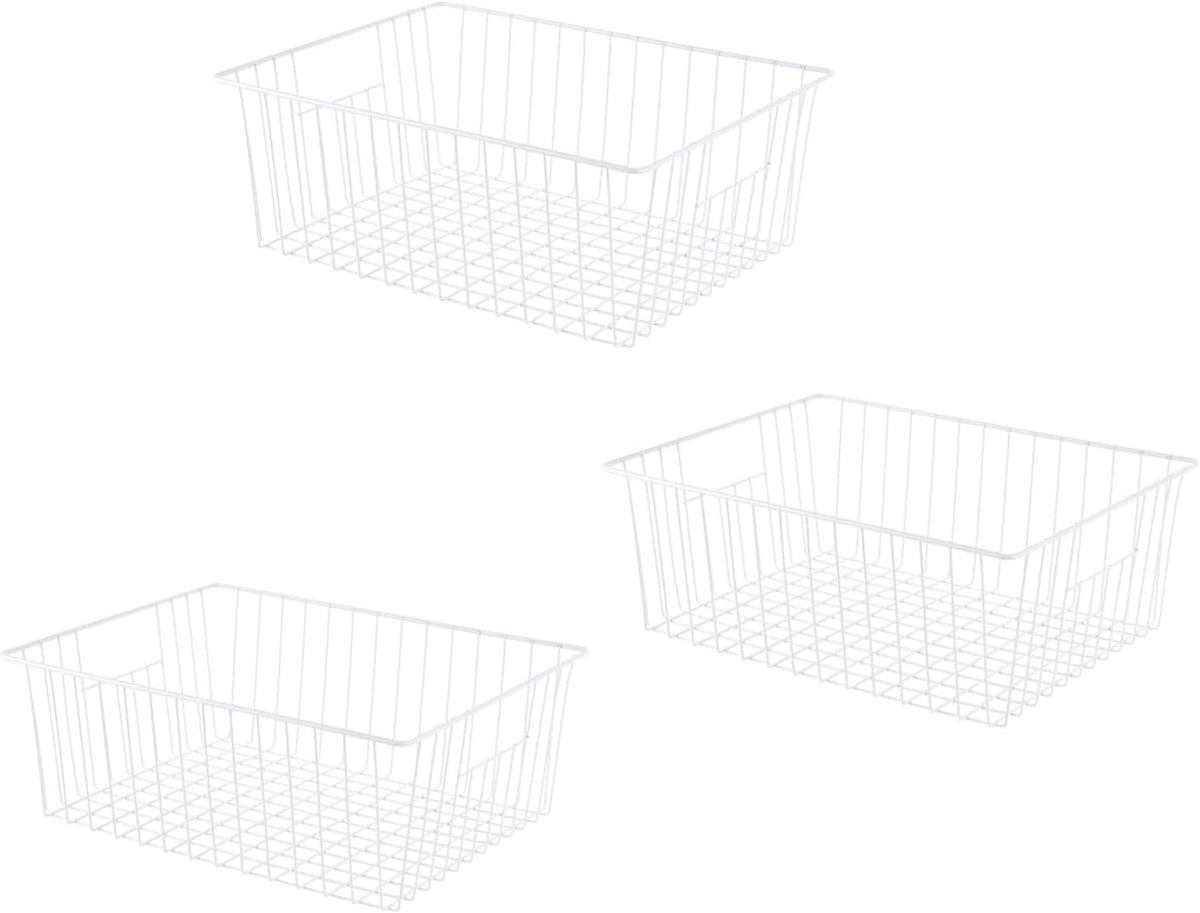 Freezer Basket Organizer, Refrigerator Metal Wire Storage Divider, Household Container Bins with Handles for Kitchen, Pantry, Cabinet, Closets - Pearl White (6, 11in x 10in x 5.5in)
