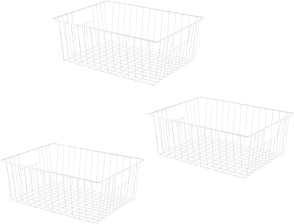 Freezer Basket Organizer, Refrigerator Metal Wire Storage Divider, Household Container Bins with Handles for Kitchen, Pantry, Cabinet, Closets - Pearl White (6, 11in x 10in x 5.5in)
