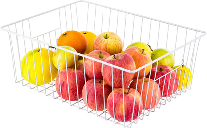 Freezer Basket Organizer, Refrigerator Metal Wire Storage Divider, Household Container Bins with Handles for Kitchen, Pantry, Cabinet, Closets - Pearl White (6, 11in x 10in x 5.5in)