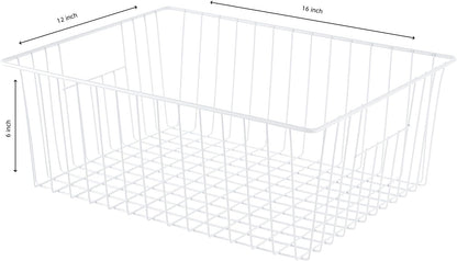 Freezer Basket Organizer, Refrigerator Metal Wire Storage Divider, Household Container Bins with Handles for Kitchen, Pantry, Cabinet, Closets - Pearl White (6, 11in x 10in x 5.5in)