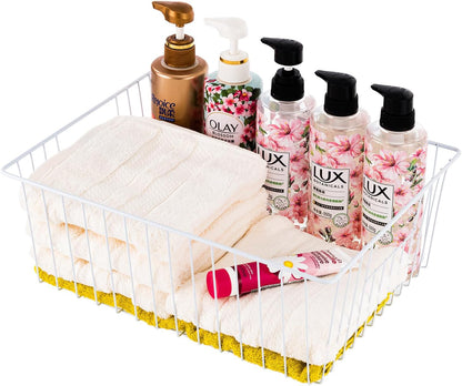 Freezer Basket Organizer, Refrigerator Metal Wire Storage Divider, Household Container Bins with Handles for Kitchen, Pantry, Cabinet, Closets - Pearl White (6, 11in x 10in x 5.5in)