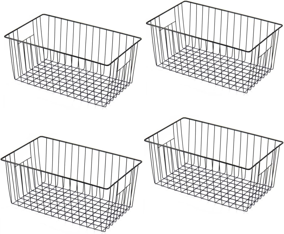 Freezer Basket Organizer, Refrigerator Metal Wire Storage Divider, Household Container Bins with Handles for Kitchen, Pantry, Cabinet, Closets - Pearl White (6, 11in x 10in x 5.5in)