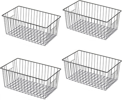 Freezer Basket Organizer, Refrigerator Metal Wire Storage Divider, Household Container Bins with Handles for Kitchen, Pantry, Cabinet, Closets - Pearl White (6, 11in x 10in x 5.5in)