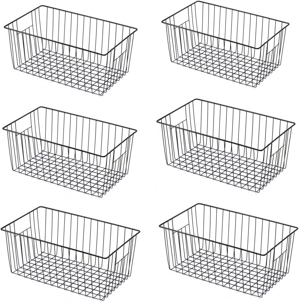 Freezer Basket Organizer, Refrigerator Metal Wire Storage Divider, Household Container Bins with Handles for Kitchen, Pantry, Cabinet, Closets - Pearl White (6, 11in x 10in x 5.5in)