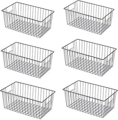 Freezer Basket Organizer, Refrigerator Metal Wire Storage Divider, Household Container Bins with Handles for Kitchen, Pantry, Cabinet, Closets - Pearl White (6, 11in x 10in x 5.5in)